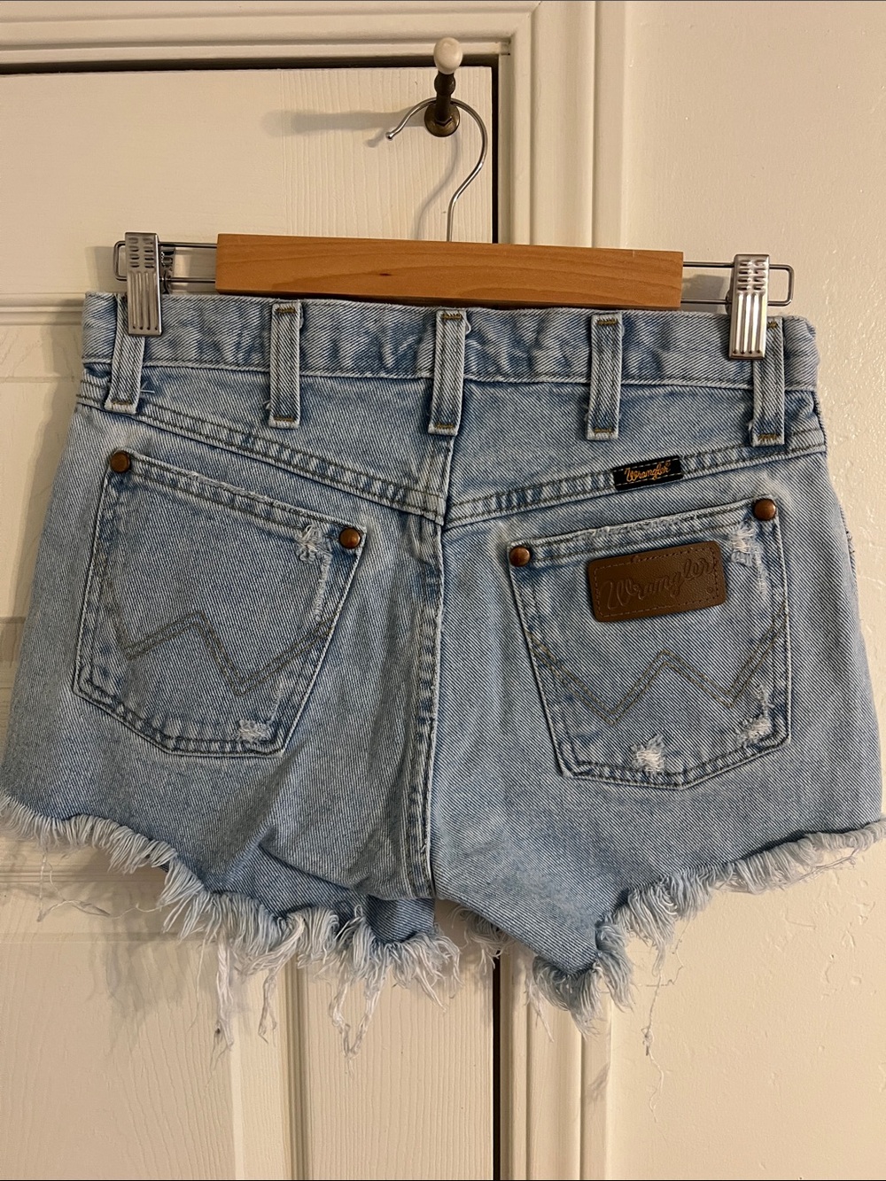 Wrangler Light Blue Distressed Frayed Hem Denim Shorts - Picture 2 of 5